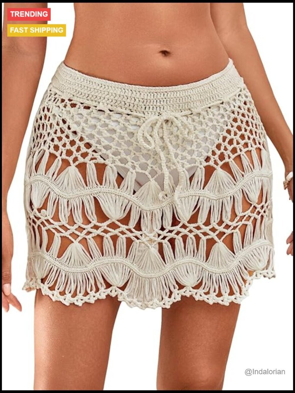 Women's Crochet Knit Swim Cover Up Mini Skirt Tie Waist Hollow Out Beachwear